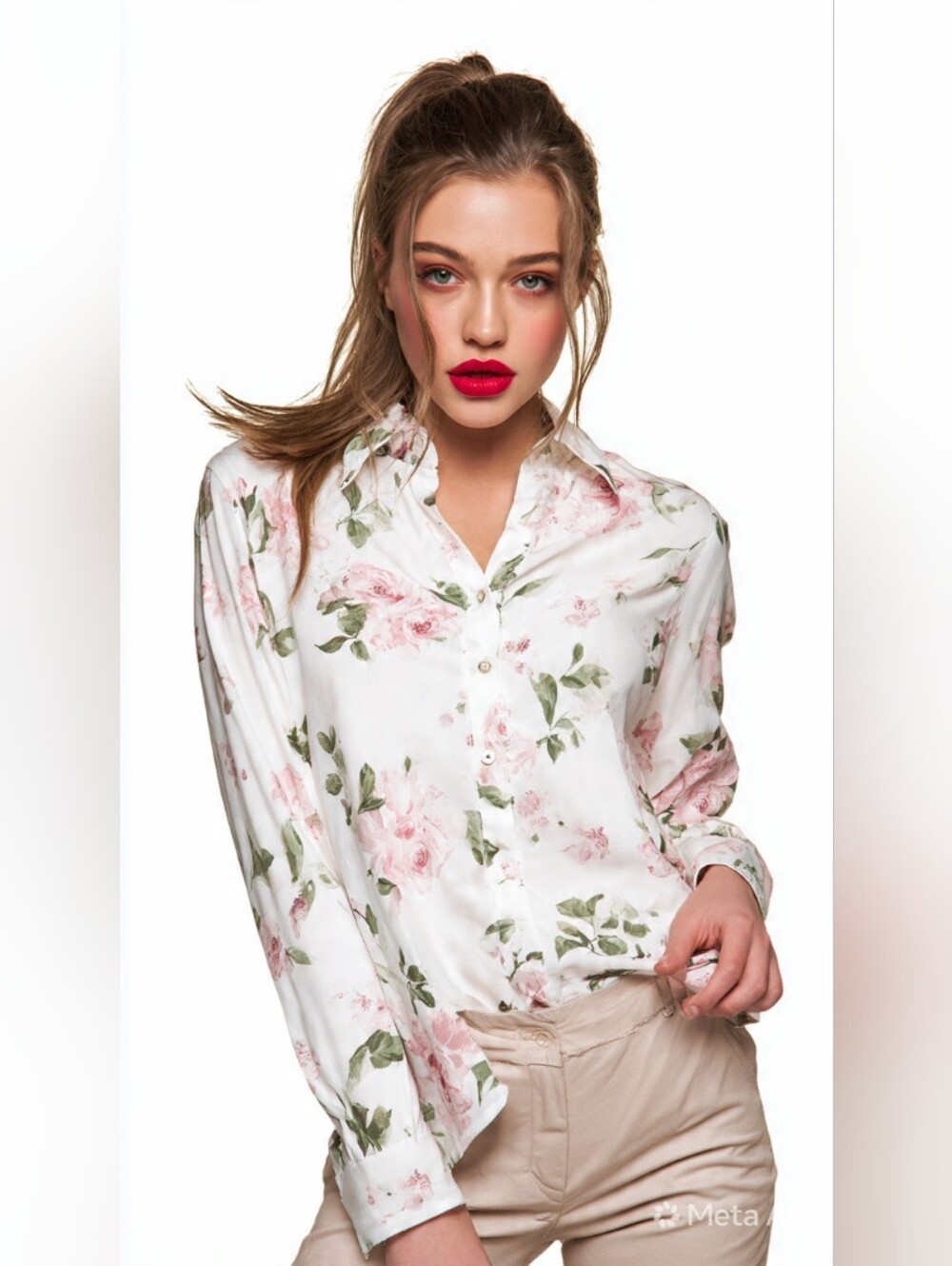 CHAPS Classic White Floral Button-Up Shirt - Pink Rose Print Size 3X NEW NO TAG